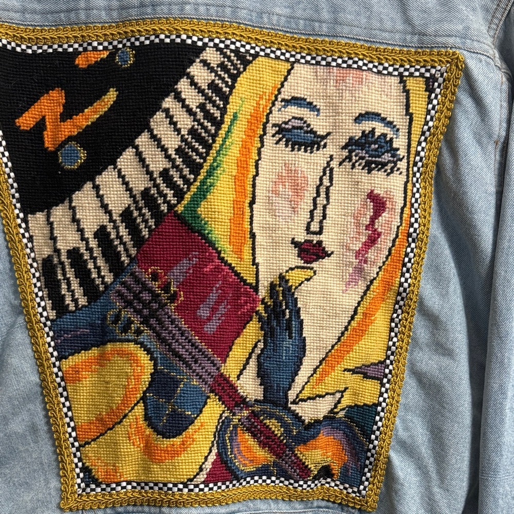Vintage Denim Jean Jacket with Gold Accents - Picture 5 of 6